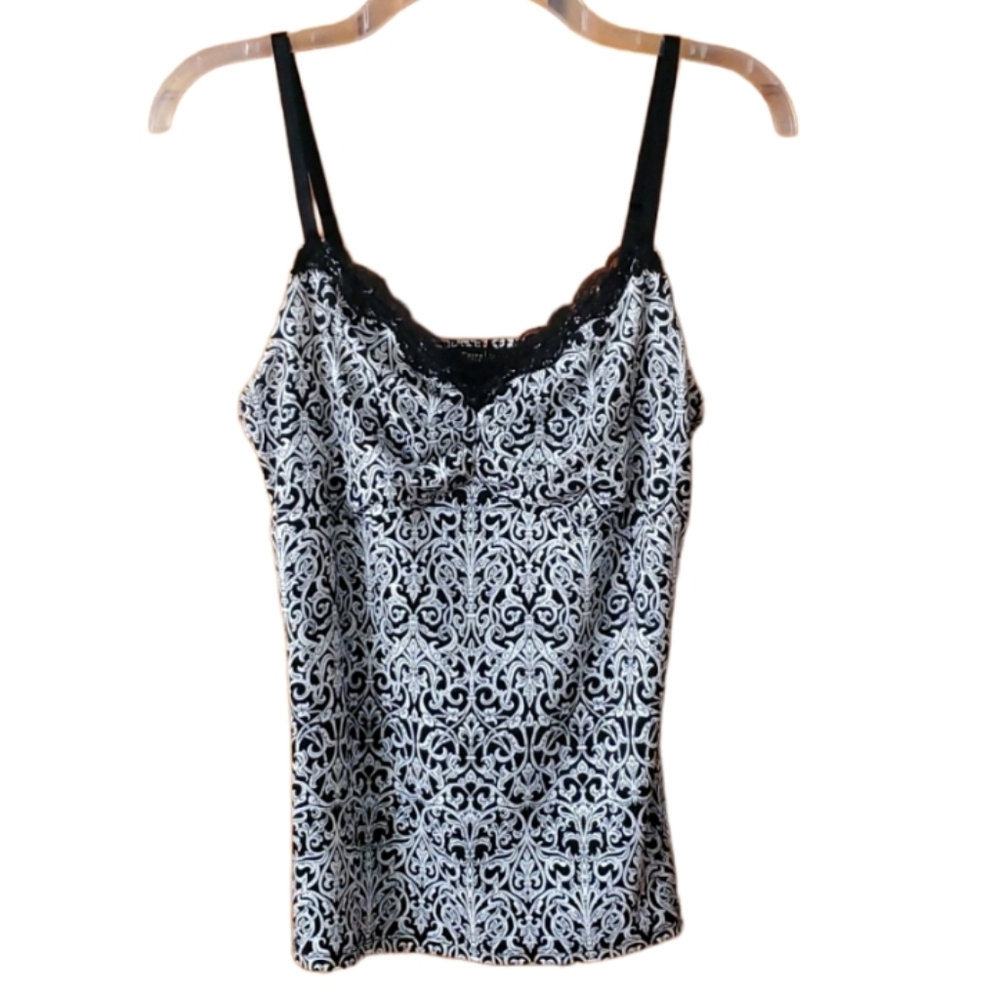 WHBM Womans Black and White‎ Scrollwork Lace Tank Top Size Medium